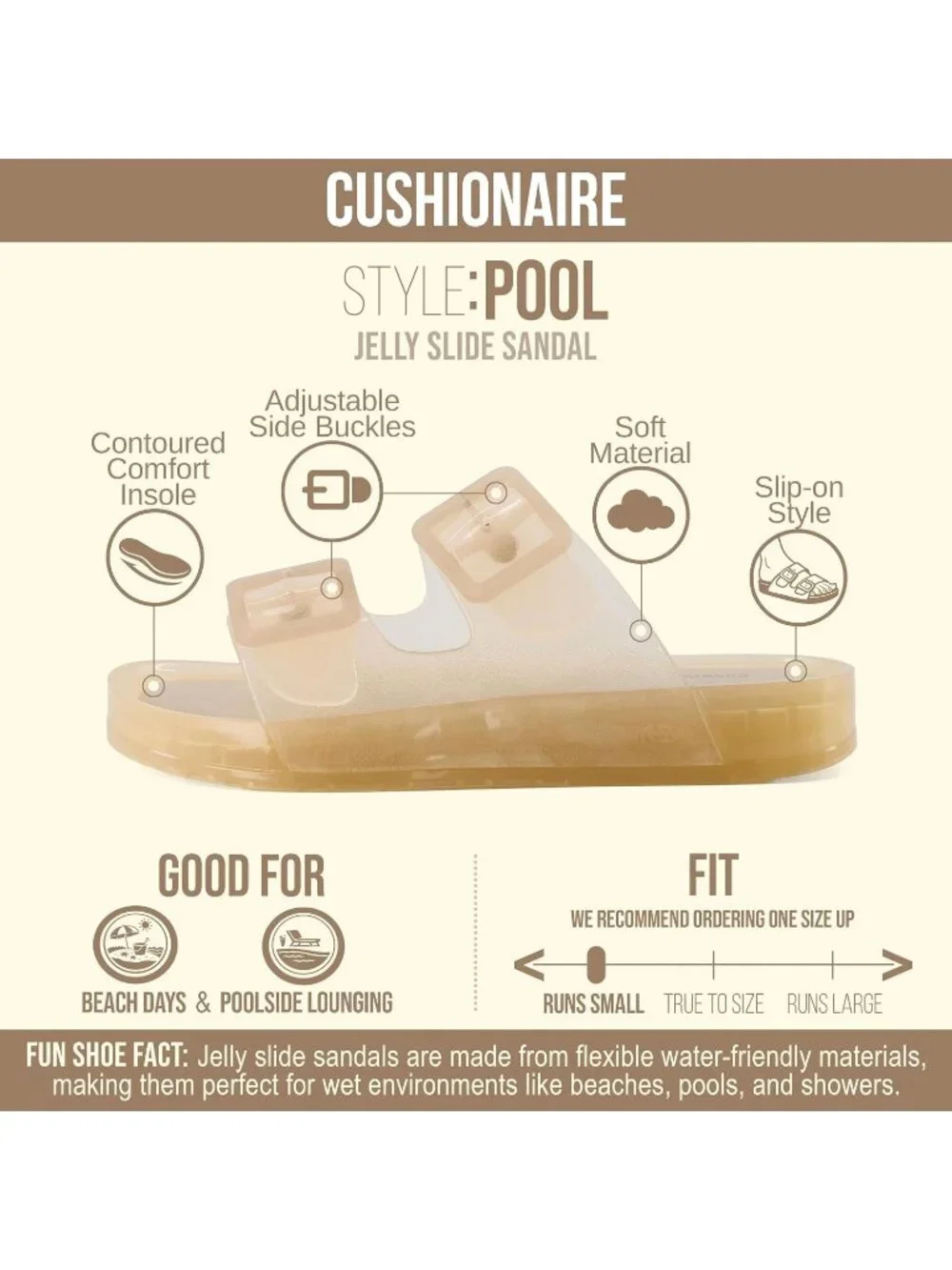Women's Champagne Rubber Double Buckle Adjustable Slip-On Pool Slides Sandals